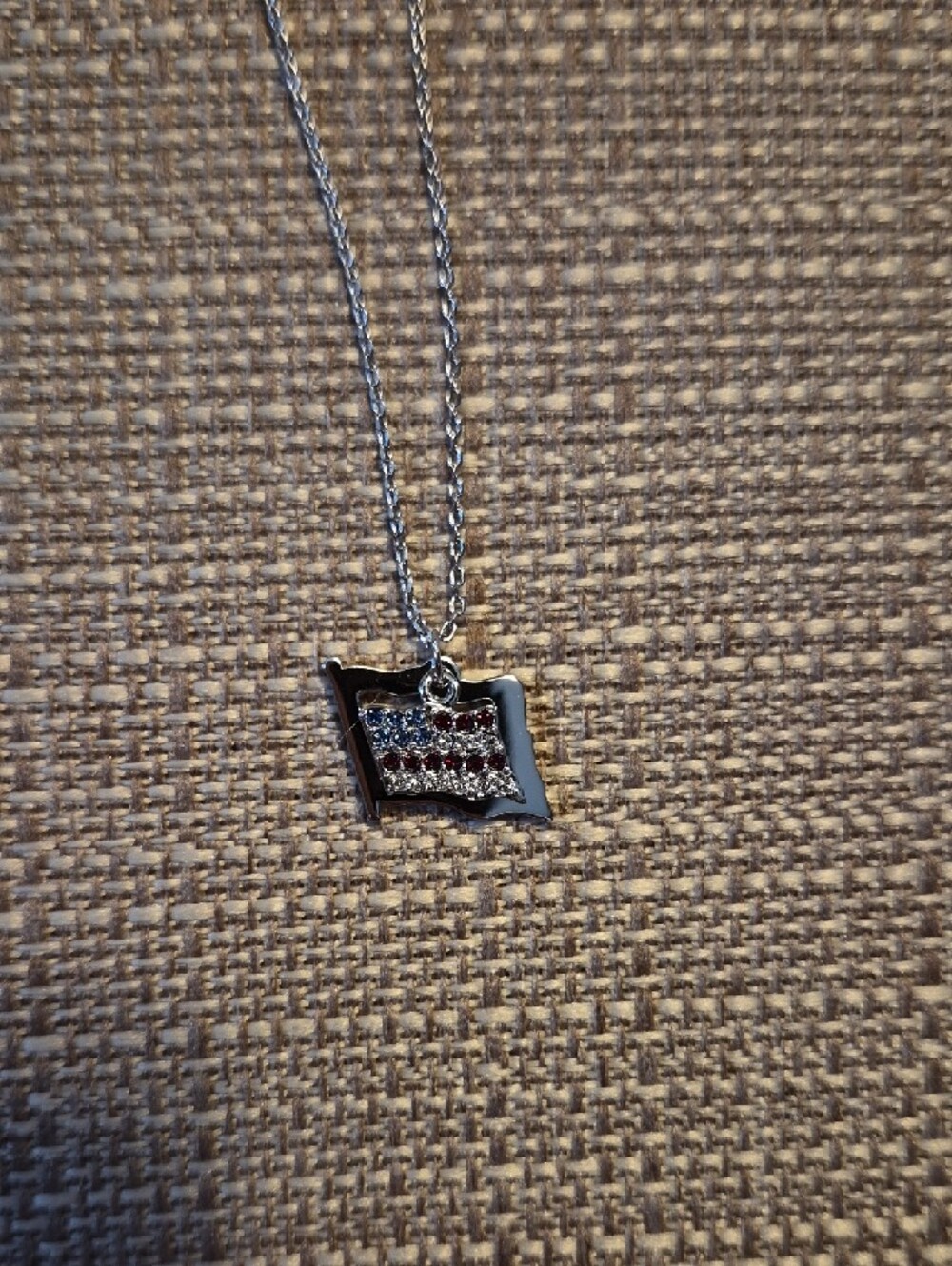 Touchstone Crystal Silver Flag Pendant Necklace with Red & Blue Accents - Picture 2 of 3